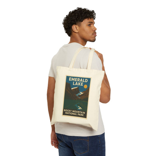 Emerald Lake Rocky Mountain Tote Bag – Vintage National Park Travel Poster Canvas Tote