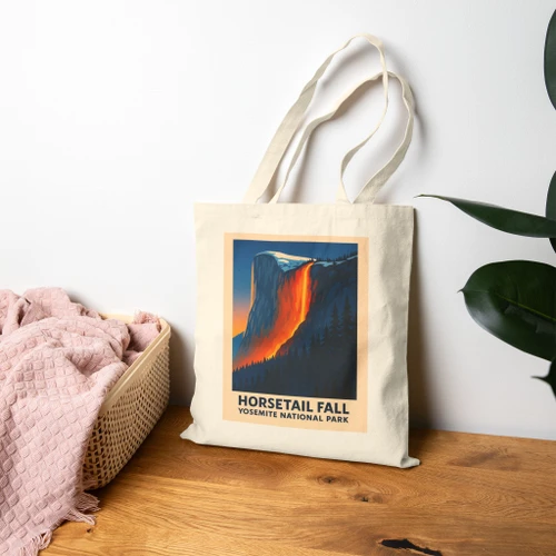 Horsetail Fall Firefall Yosemite Tote Bag – Vintage National Park Poster Canvas Tote