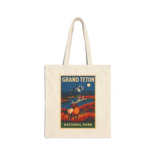 Grand Teton National Park Elk Tote Bag – Vintage Landscape Travel Poster Canvas Tote