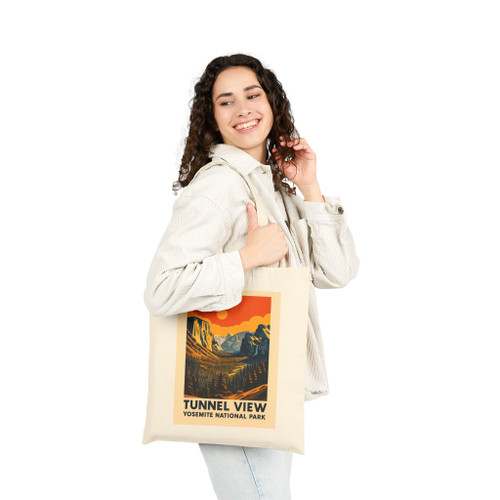 Tunnel View Sunrise Yosemite Tote Bag – Vintage National Park Poster Canvas Tote
