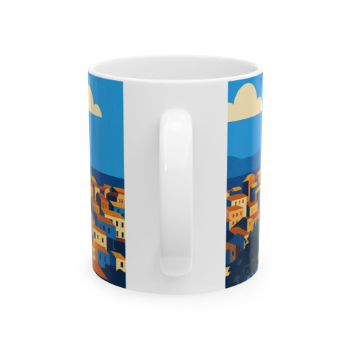 Corfu Coastal Town Mug – Greece Travel Illustration Ceramic Coffee Cup