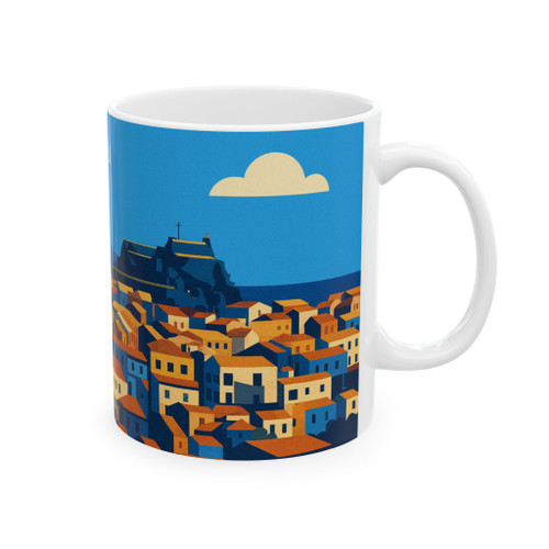 Corfu Coastal Town Mug – Greece Travel Illustration Ceramic Coffee Cup