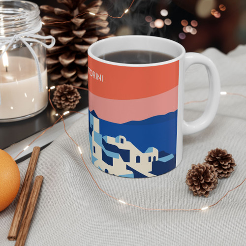 Santorini Skyline Mug – Greek Island Vintage Travel Ceramic Coffee Cup