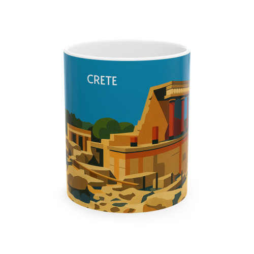 Crete Travel Poster Mug – Palace of Knossos Vintage Ceramic Coffee Cup