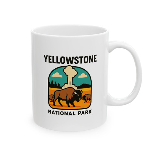 Yellowstone Bison Mug – Vintage National Park Badge Ceramic Coffee Cup