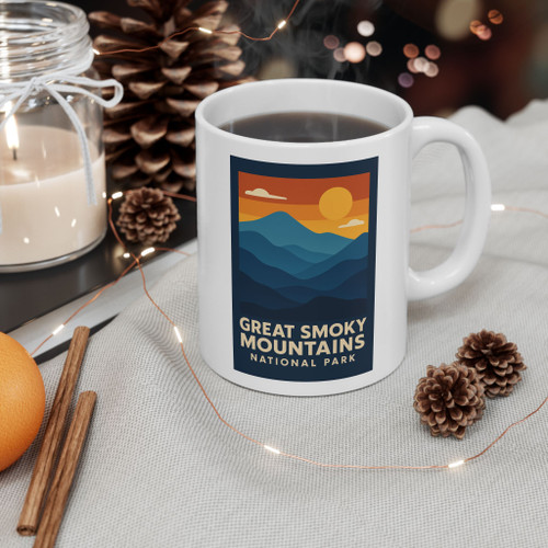 Great Smoky Mountains National Park Mug – Vintage Sunset Poster Coffee Cup