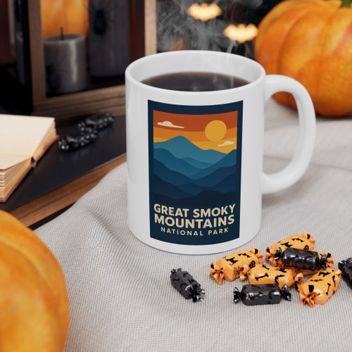 Great Smoky Mountains National Park Mug – Vintage Sunset Poster Coffee Cup
