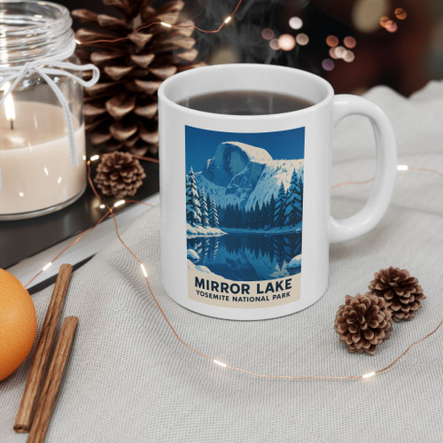 Mirror Lake Yosemite National Park Mug – Half Dome Winter Poster Coffee Cup