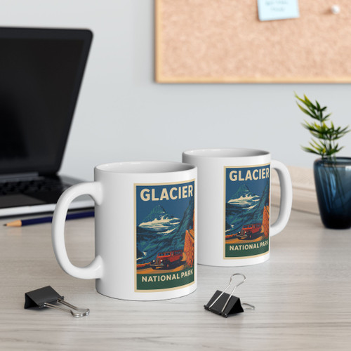 Glacier Park Red Bus Mug – Going-to-the-Sun Road Vintage Poster Coffee Cup