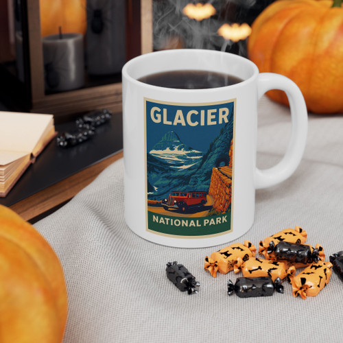 Glacier Park Red Bus Mug – Going-to-the-Sun Road Vintage Poster Coffee Cup