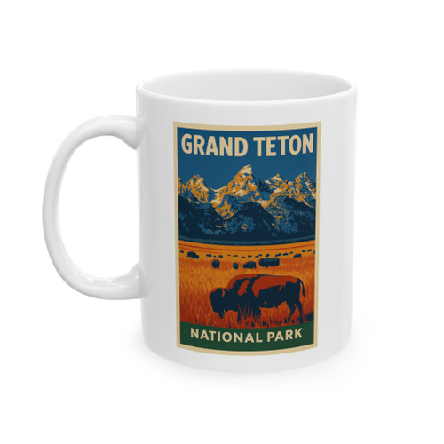 Grand Teton Bison Mug – Vintage National Park Travel Poster Coffee Cup