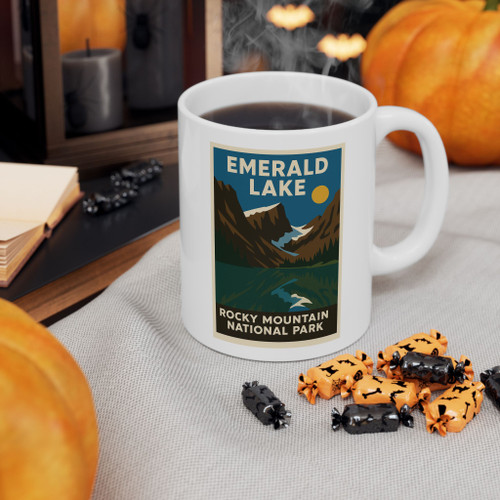 Emerald Lake Rocky Mountain Mug – Vintage National Park Poster Coffee Cup