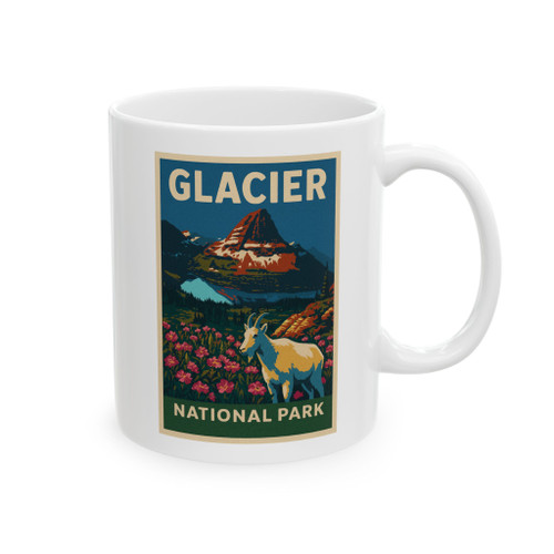 Glacier Goat Mug – Vintage Mountain Wildflower National Park Coffee Cup