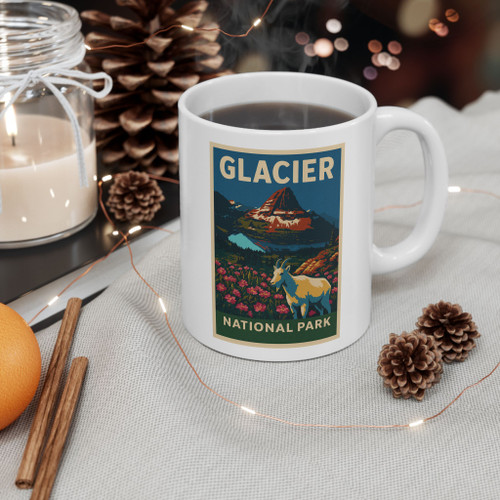Glacier Goat Mug – Vintage Mountain Wildflower National Park Coffee Cup