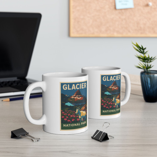 Glacier Goat Mug – Vintage Mountain Wildflower National Park Coffee Cup