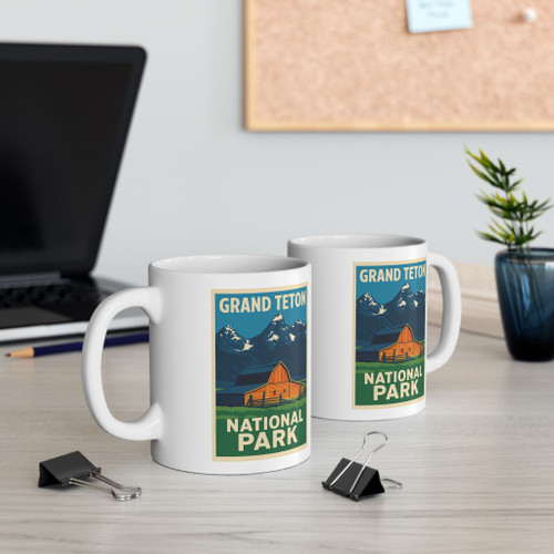 Grand Teton Barn Mug – Vintage Mountain National Park Coffee Cup