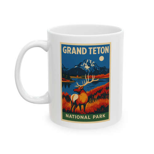 Grand Teton Elk Mug – Vintage National Park Travel Poster Coffee Cup