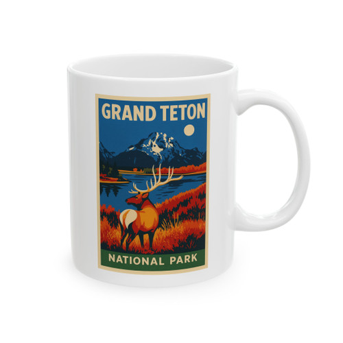 Grand Teton Elk Mug – Vintage National Park Travel Poster Coffee Cup