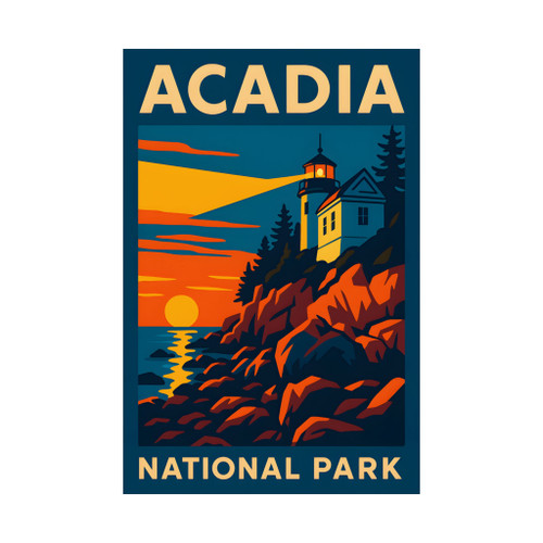 Acadia Lighthouse Poster – Maine Coast Vintage Travel Wall Art (Matte, Unframed)