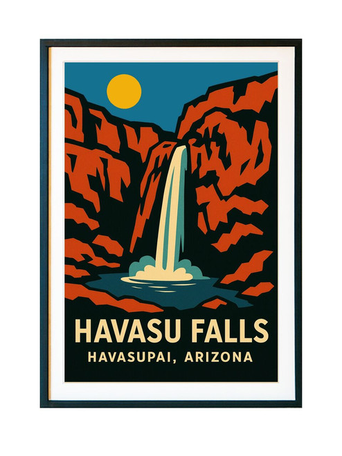 Havasu Falls Vintage Travel Poster – Havasupai Arizona Waterfall Matte Vertical Wall Print (Unframed)