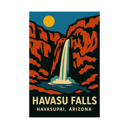 Havasu Falls Vintage Travel Poster – Havasupai Arizona Waterfall Matte Vertical Wall Print (Unframed)
