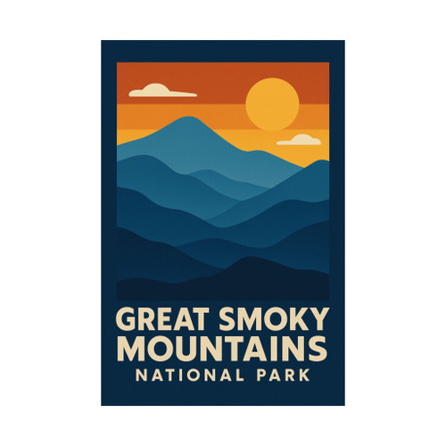 Great Smoky Mountains National Park Vintage Poster – Retro Sunset Matte Vertical Wall Art (Unframed)