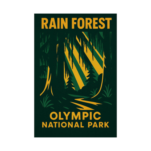 Rain Forest Olympic National Park Poster – Vintage Forest Matte Vertical Wall Art (Unframed)