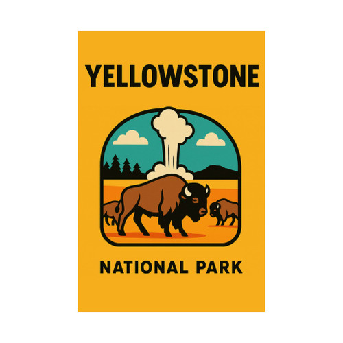 Yellowstone Bison & Old Faithful Poster – Vintage National Park Matte Vertical Wall Art (Unframed)
