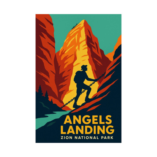 Angels Landing Zion National Park Poster – Vintage Hiking Trail Matte Wall Art (Unframed)