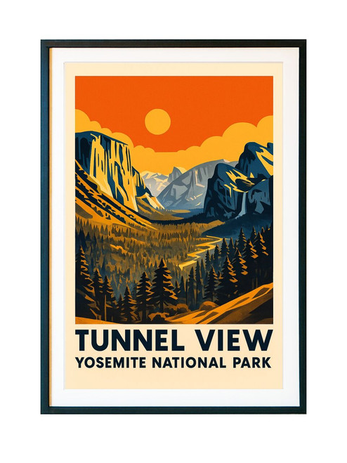 Tunnel View Sunrise Yosemite Poster – Vintage National Park Matte Wall Art (Unframed)