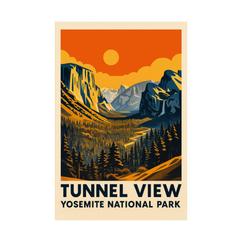 Tunnel View Sunrise Yosemite Poster – Vintage National Park Matte Wall Art (Unframed)