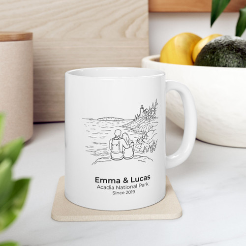 Personalized Acadia National Park Couple Mug | Custom Names & Date Coastal Coffee Cup