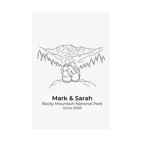Personalized Rocky Mountain Couple Print | Custom Names & Date Minimalist Mountain Wall Art