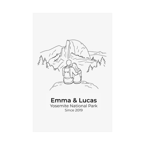 Personalized Yosemite Half Dome Couple Print | Custom Names & Date Minimalist Wall Art