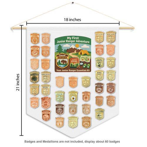 National park themed wall decor with badge display area