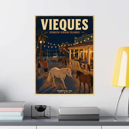 12 x 16 inch Vieques Island Puerto Rico matte poster featuring MOMENT No. 005 wild horse artwork.
