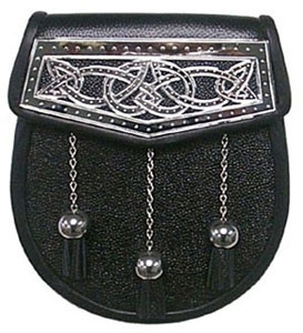 Chrome Celtic Plate Leather Sporran Chrome Celtic Plate Leather Sporran