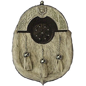 Thistle Pewter Cantle Bovine Fur Sporran Thistle Pewter Cantle Bovine Fur Sporran