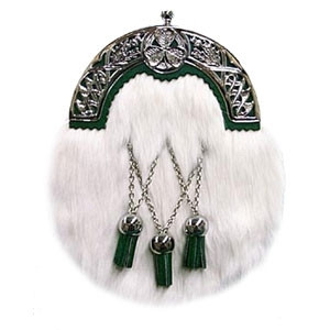 White Rabbit Fur Sporran with Shamrock_1 White Rabbit Fur Sporran with Shamrock_1