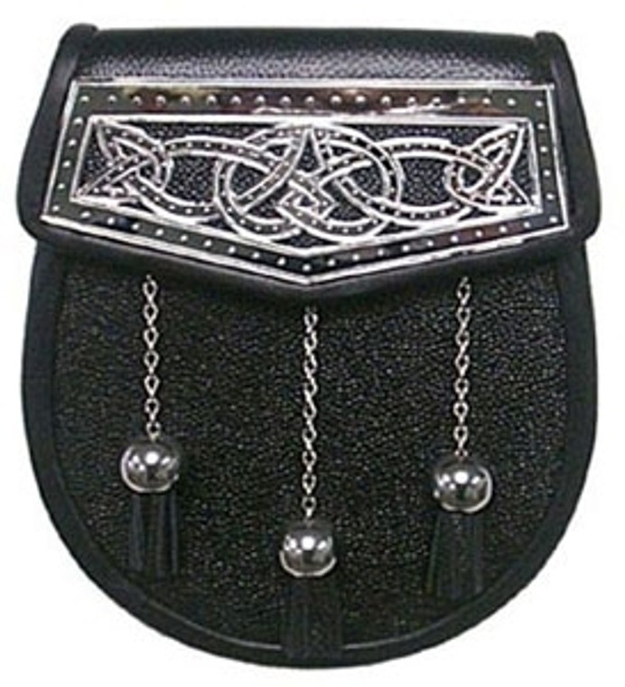 Chrome Celtic Plate Leather Sporran