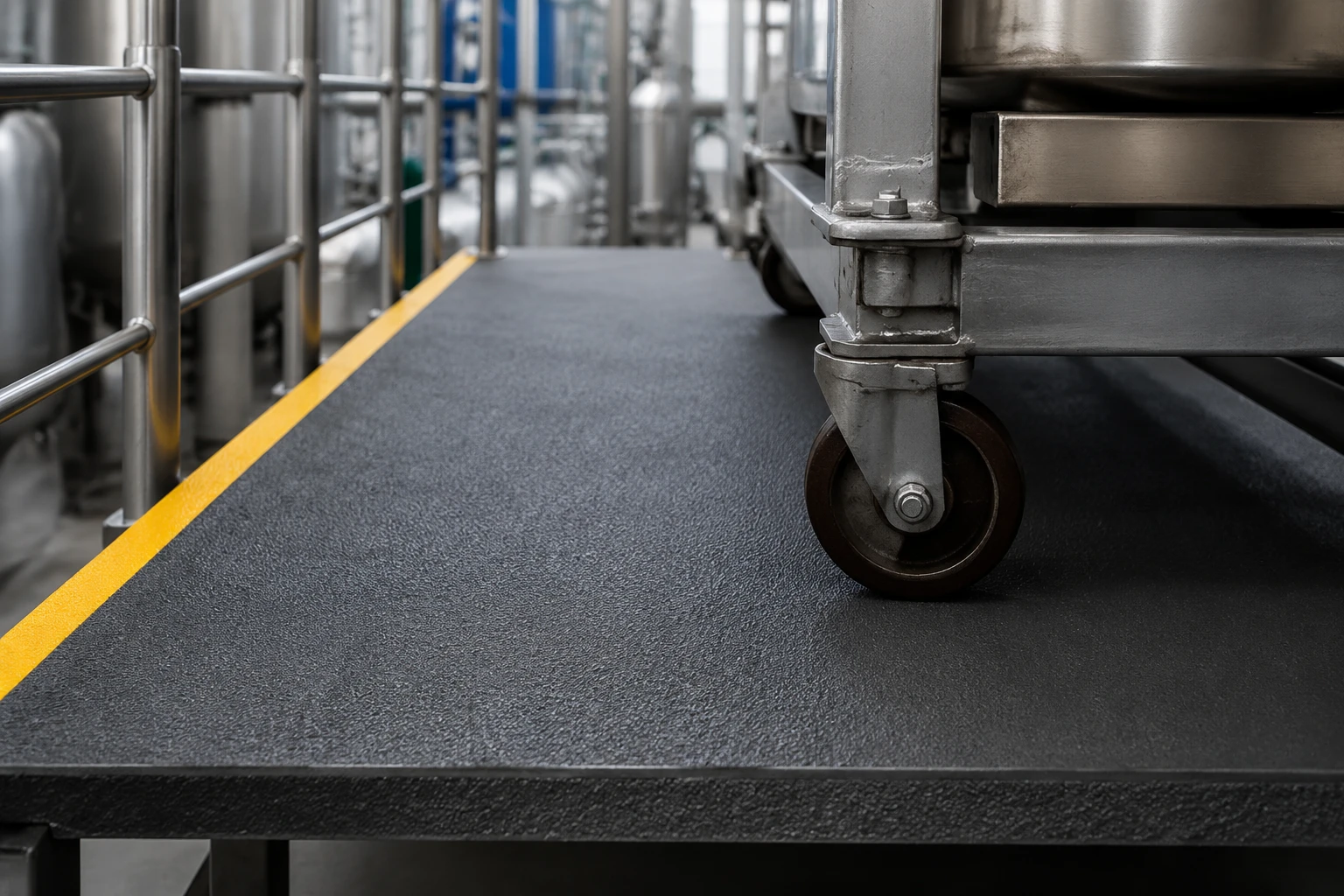 Heavy-duty gray non-skid coating on an industrial machinery platform