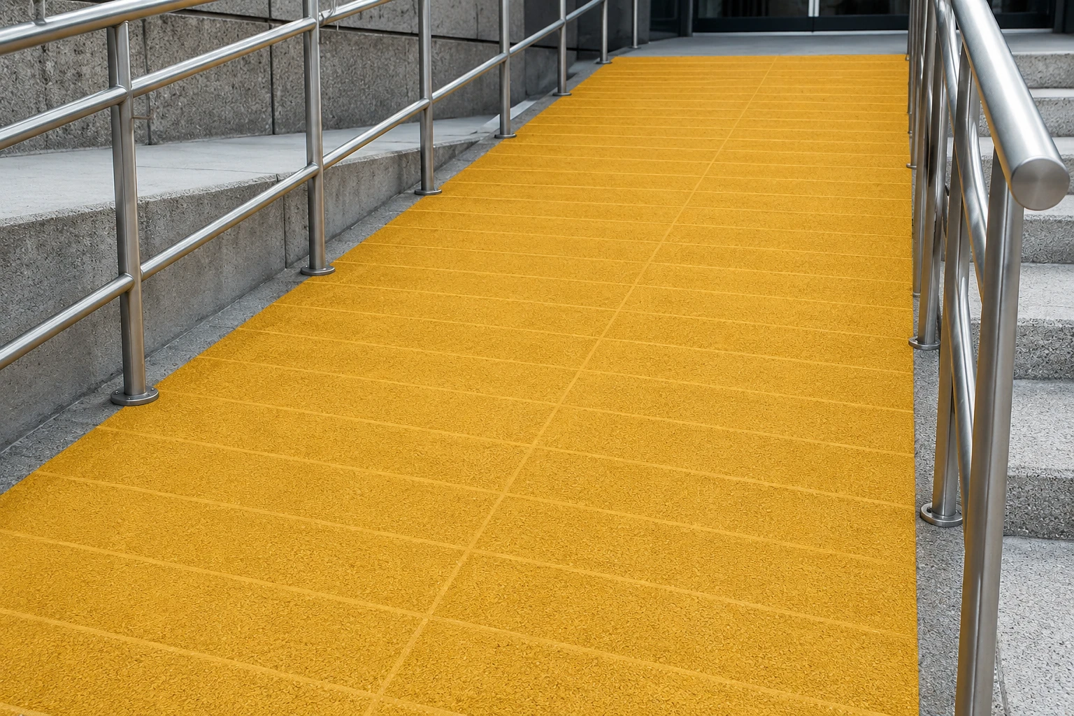Yellow non-skid safety coating on a commercial access ramp