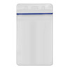 clear vinyl zip lock top vertical badge holder with blue stripe slot and chain holes at top
