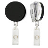 heavy duty retractable badge reel with steel cable instead of string, black with chrome slide clip back