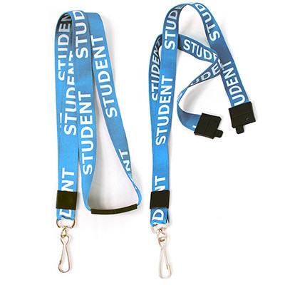 Lanyard Breakaway Flat 3/4in (0.75in / 19mm) Swivel J Hook Blue with STUDENT
