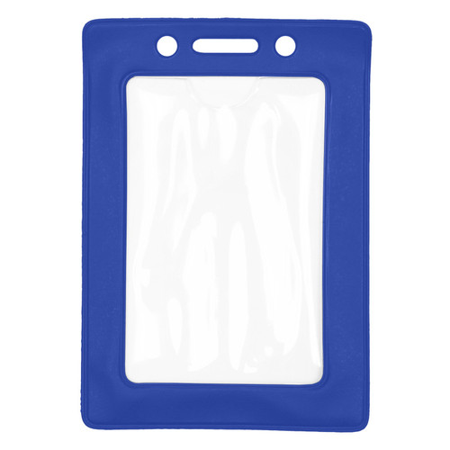 blue color border edge vinyl card holder vertical orientation with slot and chain holes