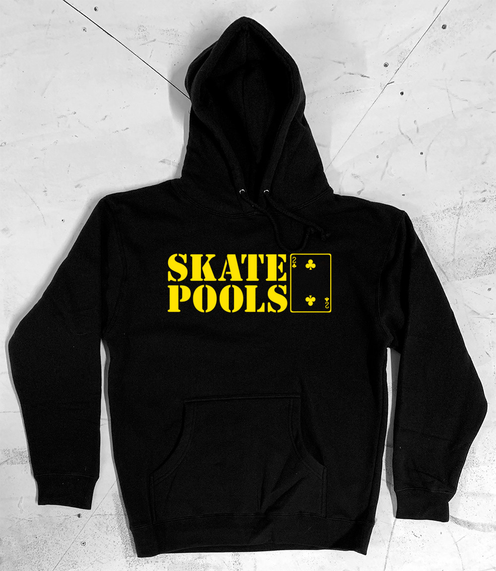 Skate Pools Hoodie Black with yellow print Lowcard Magazine