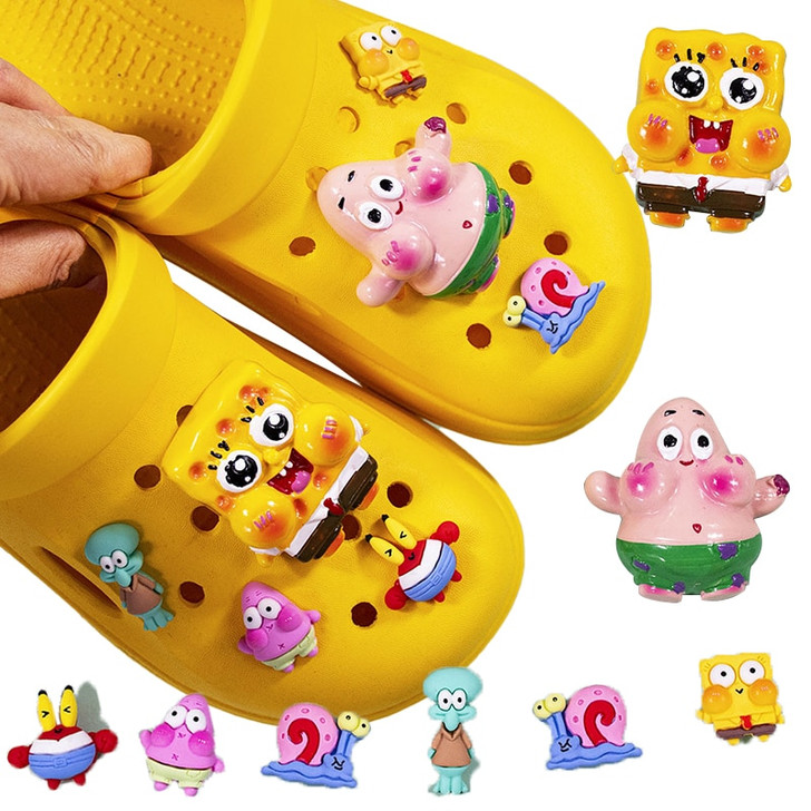 Kawaii Spongebobed Shoe Buckle Set Squarepants Gary The Snail Patrick Star Tentacles Krabs Croc Hole Shoes Charm Diy Accessories (Croc shoe not included)