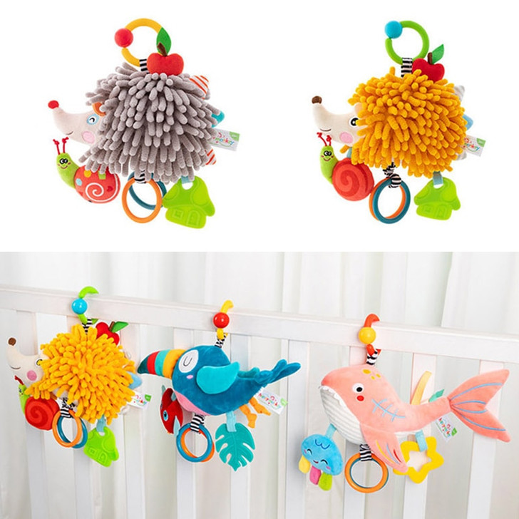 Hanging Rattle Toys Plush Soft Crinkle Squeaky Sensory Material Safe Toys ideal for Car Seat Stroller Hanging Toys Newborn Infant