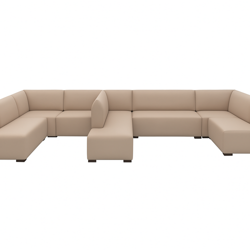 Large U-shape modular sectional sofa in beige upholstery with clean modern lines on white background. Ideal for hotels, lounges, and open living spaces